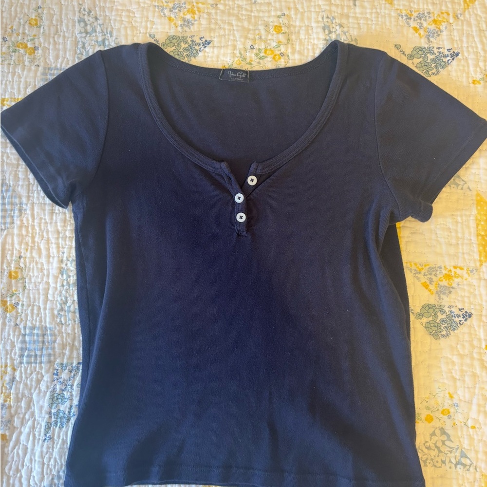 Brandy Melville Blue Fitted Buttoned Tee